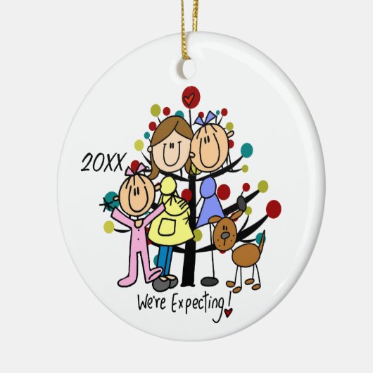 家族の予期しているカップル2のお母さんの女の子犬 セラミックオーナメント (左)