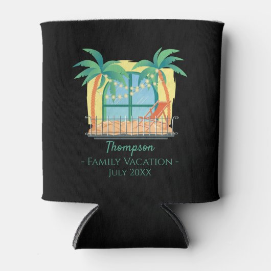 家族の休暇と名前とイニシャルビーチ 缶クーラー (正面)
