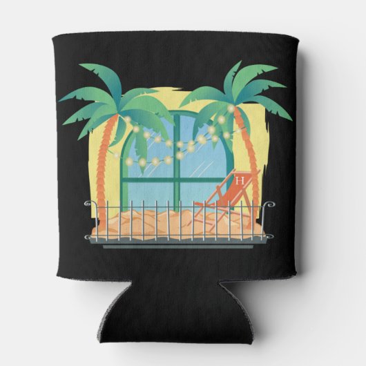 家族の休暇と名前とイニシャルビーチ 缶クーラー (裏面)