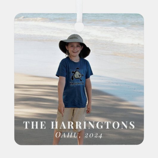 家族の休暇のクリスマスフォト メタルオーナメント (裏面)