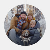 家族の休暇の写真の記念品 ガラスオーナメント (裏面)