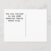 家族の休暇の年間ビーチ旅行のお知らせ ポストカード (裏面)