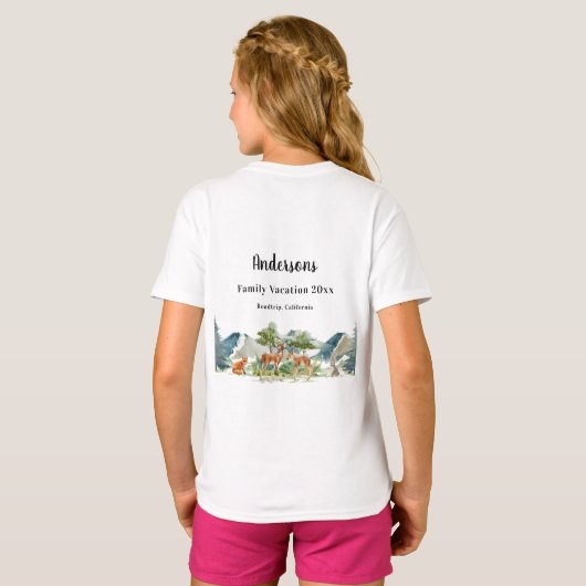 家族の休暇ウッドランド森林動物の鹿の女の子 Tシャツ (裏面フル)
