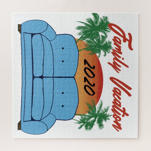 家族の休暇2020ソファのウイルスおもしろいジョーク ジグソーパズル (横)