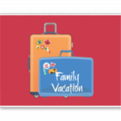 家族の休暇、スーツケース準備ができて、正方形のステッカー シール (正面)