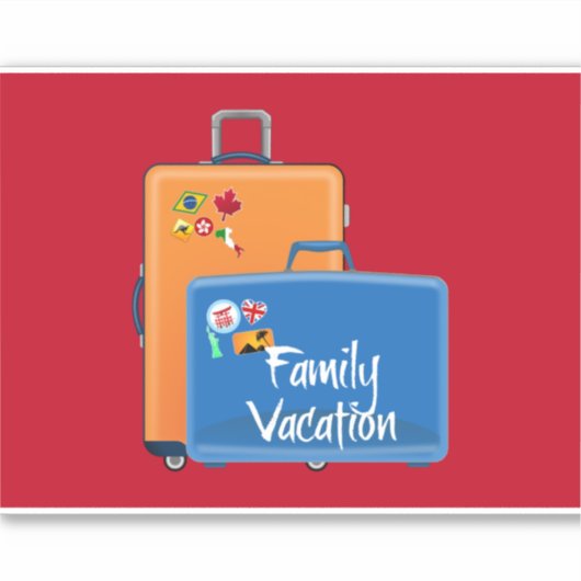家族の休暇、スーツケース準備ができて、正方形のステッカー シール (正面)