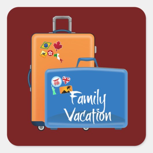 家族の休暇、スーツケース準備ができて、正方形のステッカー スクエアシール (正面)