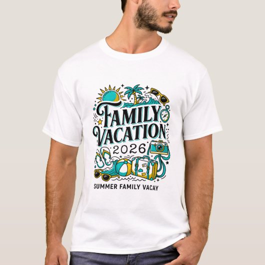 家族の休暇 夏休み 2026 イラスト Tシャツ (正面)