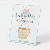 家族の伝統いくつかのバニーブルーベビーシャワー 台座サイン (正面)