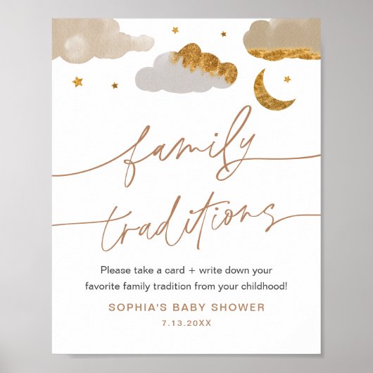 家族の伝統は輝く星の赤ちゃんシャワーにサイン ポスター (正面)