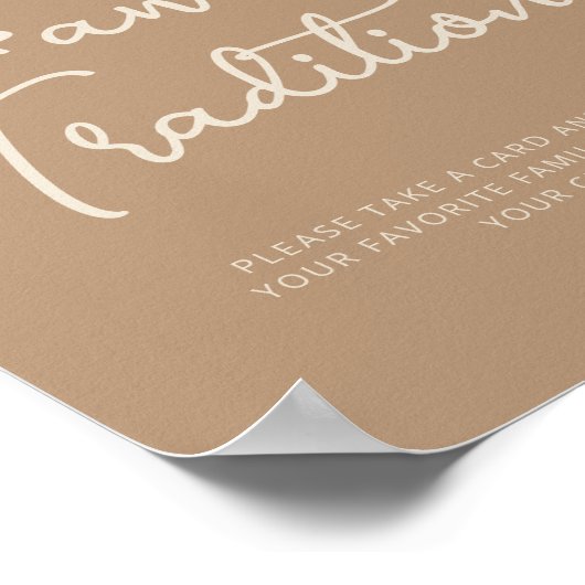 家族の伝統ベージュベビーシャワーのサイン ポスター (角)