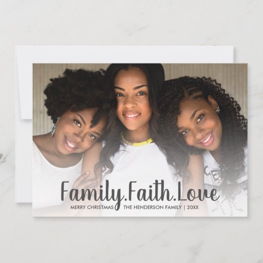 家族の信仰あなたのテキストを愛するメリークリスマスフォト シーズンカード (正面)