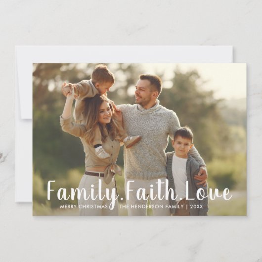 家族の信仰の愛メリークリスマスの大規模な写真 シーズンカード (正面)