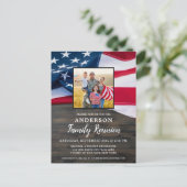 家族の再会 アメリカ国旗 フォト 愛国パーティー インビテーションポストカード (スタンド正面)