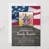 家族の再会 アメリカ国旗 フォト 愛国 パーティー 招待状 (正面)