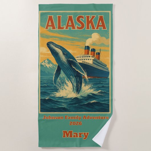 家族の再会 アラスカ クジラクルーズ ビーチタオル (正面)