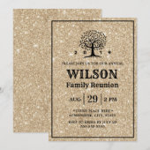家族の再会 家族ツリー モダン ゴールド グリッター 招待状 (正面/裏面)