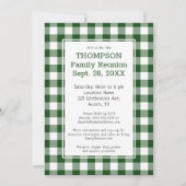 家族の再会 緑 白 ブッファロー チェック パーティー 招待状 (正面)