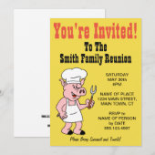 家族の再会 豚の漫画 キャラクター 招待状 (正面/裏面)