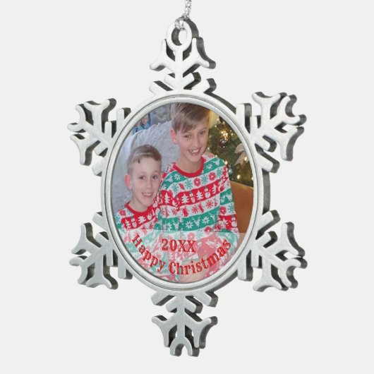 家族の写パーソナライズされた真 スノーフレークピューターオーナメント (右)