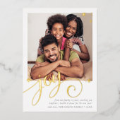 家族の写真おもしろいエレガント書JOY金ゴールド背 箔シーズンカード (正面)