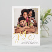 家族の写真おもしろいエレガント書JOY金ゴールド背 箔シーズンカード (立ち正面)