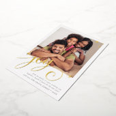 家族の写真おもしろいエレガント書JOY金ゴールド背 箔シーズンカード (回転した状態)