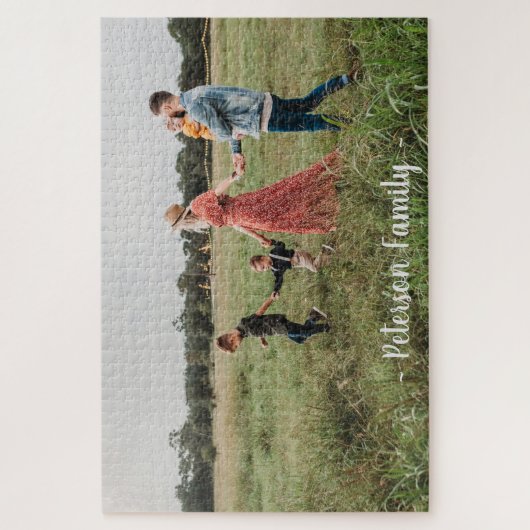 家族の写真おもしろいゲームの夜のパーソナライズ名 ジグソーパズル (縦)