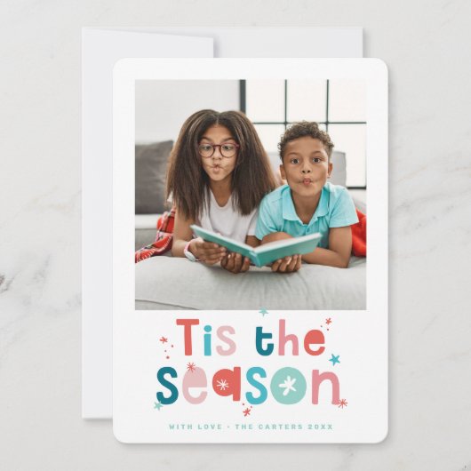 家族の写真おもしろい子供のカラフルこの季節 案内状 (正面)