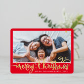 家族の写真おもしろい書メリークリスマスレッド 箔シーズンカード (立ち正面)
