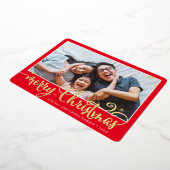 家族の写真おもしろい書メリークリスマスレッド 箔シーズンカード (回転した状態)