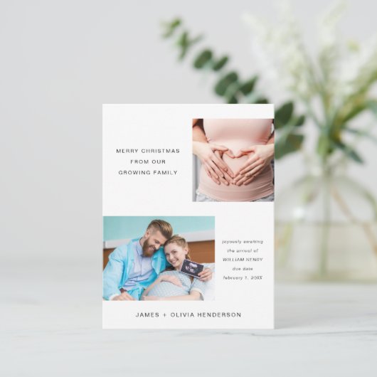 家族の写真が増えることを期待するメリー・クリスマス シーズンポストカード (スタンド正面)