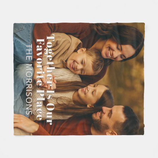 家族の写真が私たちの場お気に入りの所 フリースブランケット (正面(横))