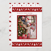 家族の写真が赤と白のサンタのトナカイ ホリデー カード (正面/裏面)