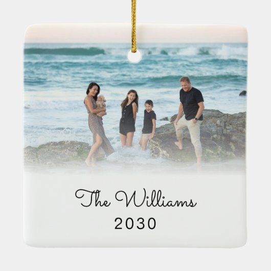 家族の写真でパーソナライズされたクリスマスオーナメント セラミックオーナメント (裏面)