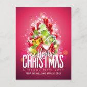 家族の写真で新年を祝うメリークリスマス シーズンポストカード (正面)