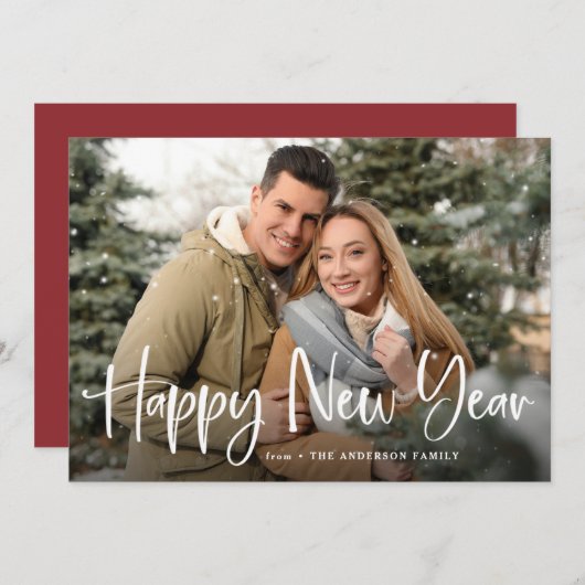 家族の写真で新年を迎える シーズンカード (正面/裏面)