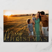家族の写真で最も幸せなクリスマスフォト金ゴールド 箔シーズンカード (正面)