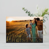 家族の写真で最も幸せなクリスマスフォト金ゴールド 箔シーズンカード (立ち正面)