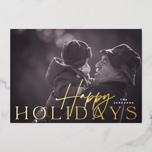 家族の写真で最も幸せなクリスマスフォト金ゴールド 箔シーズンカード (正面)
