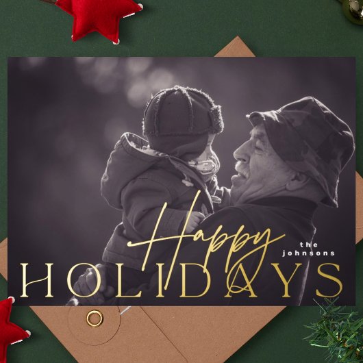 家族の写真で最も幸せなクリスマスフォト金ゴールド 箔シーズンカード