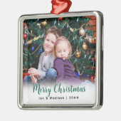 家族の写真で楽しいクリスマス メタルオーナメント (左)