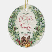 家族の写真として私たちの第1のクリスマス冬リース セラミックオーナメント (左)