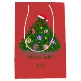 家族の写真とクリスマスツリー ミディアムペーパーバッグ