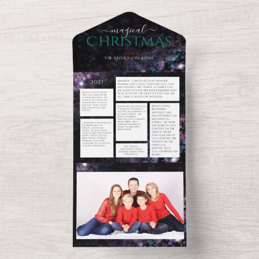 家族の写真とニュースレターのホリデーカード オールインワン招待状 (内側)