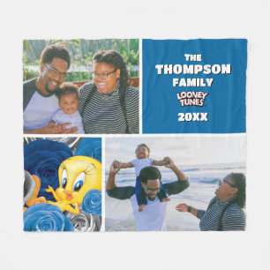 家族の写真とバラのツイート フリースブランケット