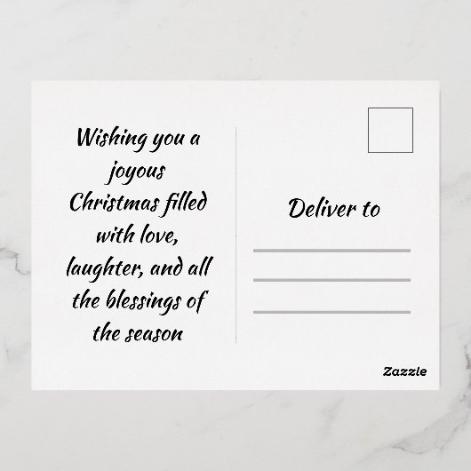 家族の写真と一緒にクリスマスを祝う 箔シーズンポストカード (裏面)