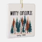 家族の写真と冬の松のクリスマス セラミックオーナメント (右)