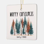 家族の写真と冬の松のクリスマス セラミックオーナメント (左)