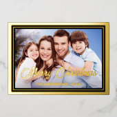 家族の写真と名前のスクリプトエレガントメリークリスマス 箔シーズンカード (正面)